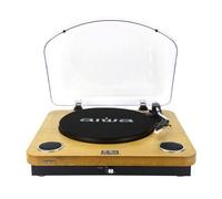 Aiwa GBTUR-120WD Tourne-disque et numériseur en bois, Bluetooth, 3 vitesses, sortie ligne, radio FM, vinyle, disques, LP, fonction d'enregistrement, USB, SD, BT
