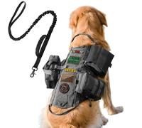 AIWAI Harnais Tactique pour Chien avec Pochettes, Gilet pour Chiens de Grande et Moyenne Taille, Harnais Militaire réglable avec poignée pour la Marche, la randonnée, Le Dressage (Noir (avec Laisse),
