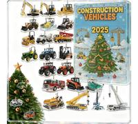Aiwdeyi Calendrier de l’Avent 2025 Véhicules de Chantier (24 Jours) : Mini-Modèles de Pelleteuses, Bulldozers, Camions & Cranes + Décorations Acryliques 2D - Idéal pour Enfants, Garçons & Filles