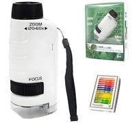 Aiwdeyi Microscope Enfant Portable 60x-120x, Microscope de Poche Éducatif avec LED, Petit Scope Enfant avec Lamelles | Jouet Scientifique Filles Garçons 4-16 Ans