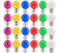 AIWEISI 24 Pack ampoules LED de couleur B22 ampoules lanterne à baïonnette 2W, violet, vert, bleu, rouge, jaune, blanc chaud, Noël, arbres, veilleuses de fête de fée [Classe A Energy +]