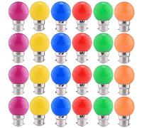 aiweisi Pack de 24 ampoules de couleur LED 2W B22 G45 ampoule d'éclairage,ampoule de golf de couleur LED,couleur mixte rouge vert bleu orange jaune violet [Classe A Energy +]