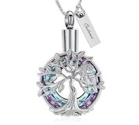 AIWENXI Arbre de Vie Crémation Bijoux Urne Collier pour cendres Rond Mémorial Cendres Colliers pour Hommes Femmes Acier Inoxydable Souvenirs d'Animaux de Commémoration Bijoux, Acier inoxydable