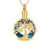 AIWENXI Arbre de Vie Crémation Bijoux Urne Collier pour cendres Rond Mémorial Cendres Colliers pour Hommes Femmes Acier Inoxydable Souvenirs d'Animaux de Commémoration Bijoux, Acier inoxydable