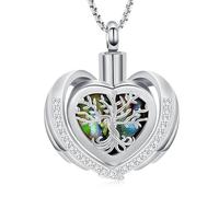 AIWENXI Bijou de crémation arbre de vie - Collier urne funéraire pour cendres - Forme de cœur - Urne commémorative - Acier inoxydable - Pendentif crémation, Acier inoxydable