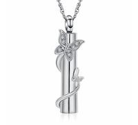 AIWENXI Bijou de crémation cylindrique en cristal papillon urne colliers pour cendres en acier inoxydable pour cendres d'animaux de compagnie pendentif commémoratif bijoux pour hommes et femmes, Acier