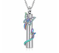 AIWENXI Bijou de crémation cylindrique en cristal papillon urne colliers pour cendres en acier inoxydable pour cendres d'animaux de compagnie pendentif commémoratif bijoux pour hommes et femmes, Acier