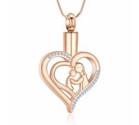 AIWENXI Bijou de crémation en forme de cœur en cristal pour cendres mère et bébé - Collier urne commémoratif pour hommes et femmes - En acier inoxydable - Collier pour animal de compagnie - Pour