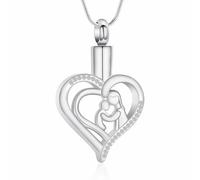 AIWENXI Bijou de crémation en forme de cœur en cristal pour cendres mère et bébé - Collier urne commémoratif pour hommes et femmes - En acier inoxydable - Collier pour animal de compagnie - Pour