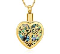 AIWENXI Bijou de crémation en forme de cœur pour cendres, arbre de vie, abalone urne collier pour un souvenir bien-aimé Pendentif cendres en acier inoxydable Colliers souvenirs pour animaux de