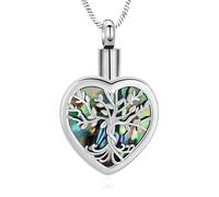 AIWENXI Bijou de crémation en forme de cœur pour cendres, arbre de vie, abalone urne collier pour un souvenir bien-aimé Pendentif cendres en acier inoxydable Colliers souvenirs pour animaux de