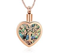AIWENXI Bijou de crémation en forme de cœur pour cendres, arbre de vie, abalone urne collier pour un souvenir bien-aimé Pendentif cendres en acier inoxydable Colliers souvenirs pour animaux de