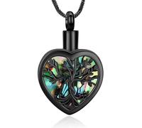 AIWENXI Bijou de crémation en forme de cœur pour cendres, arbre de vie, abalone urne collier pour un souvenir bien-aimé Pendentif cendres en acier inoxydable Colliers souvenirs pour animaux de