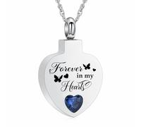 AIWENXI Bijou de crémation en forme de cœur pour cendres pour bien-aimé - Pierre de naissance - Collier urne pour homme et femme - En acier inoxydable - Pendentif souvenir - Cadeau, Acier inoxydable