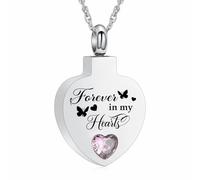AIWENXI Bijou de crémation en forme de cœur pour cendres pour bien-aimé - Pierre de naissance - Collier urne pour homme et femme - En acier inoxydable - Pendentif souvenir - Cadeau, Acier inoxydable