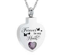 AIWENXI Bijou de crémation en forme de cœur pour cendres pour bien-aimé - Pierre de naissance - Collier urne pour homme et femme - En acier inoxydable - Pendentif souvenir - Cadeau, Acier inoxydable