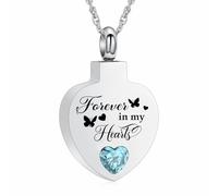 AIWENXI Bijou de crémation en forme de cœur pour cendres pour bien-aimé - Pierre de naissance - Collier urne pour homme et femme - En acier inoxydable - Pendentif souvenir - Cadeau, Acier inoxydable