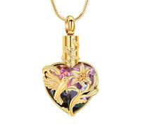 AIWENXI Collier funéraire en forme de cœur pour cendres en forme de colibri pour homme et femme en acier inoxydable avec pierre de naissance, Acier inoxydable, Zircone cubique