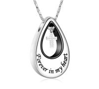 AIWENXI Collier funéraire en forme de goutte pour cendres - Mini collier en forme de croix - Pour homme et femme - En acier inoxydable - Pendentif commémoratif - Souvenirs, Acier inoxydable, Zircone