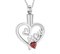 AIWENXI Collier urne commémorative en forme de cœur pour cendres, pierre de naissance, bijou de crémation en acier inoxydable pour mère, souvenir des cendres, pendentif pour femmes et hommes, Acier