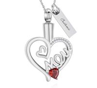 AIWENXI Collier urne commémorative en forme de cœur pour cendres, pierre de naissance, bijou de crémation en acier inoxydable pour mère, souvenir des cendres, pendentif pour femmes et hommes, Acier