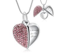 AIWENXI Collier urne en forme de cœur pour cendres Mini cœur Monument Crémation Bijoux Cristal Acier Inoxydable Cendre Pendentif Souvenir pour Hommes Femmes, Acier inoxydable