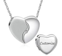 AIWENXI Collier urne funéraire en forme de cœur pour cendres en acier inoxydable cristal pendentif souvenir colliers commémoratifs pour hommes et femmes, Acier inoxydable