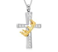 AIWENXI Colliers de cendres en forme de croix en cristal pour hommes et femmes Couronne Crémation Monument Cendres Bijoux Acier inoxydable Pendentif souvenir pour animaux de compagnie, Acier