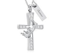 AIWENXI Colliers de cendres en forme de croix en cristal pour hommes et femmes Couronne Crémation Monument Cendres Bijoux Acier inoxydable Pendentif souvenir pour animaux de compagnie, Acier