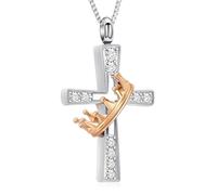 AIWENXI Colliers de cendres en forme de croix en cristal pour hommes et femmes Couronne Crémation Monument Cendres Bijoux Acier inoxydable Pendentif souvenir pour animaux de compagnie, Acier