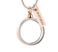 AIWENXI Colliers urne en verre pour cendres en verre crémation circulaire commémoratif colliers pour hommes en acier inoxydable pour animaux de compagnie cendres souvenirs bijoux pendentif, Acier