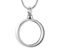 AIWENXI Colliers urne en verre pour cendres en verre crémation circulaire commémoratif colliers pour hommes en acier inoxydable pour animaux de compagnie cendres souvenirs bijoux pendentif, Acier