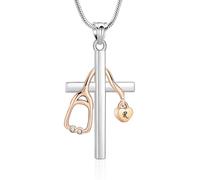 AIWENXI Stéthoscope croix incinération bijoux petit cœur urne colliers pour cendres pour femmes hommes acier inoxydable doré pendentif souvenir bijoux, Acier inoxydable