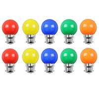 Aiwerttes Lot de 10 ampoules colorées 2W B22 G45, ampoule LED colorée pour balle de golf, couleurs mélangées rouge jaune bleu vert orange