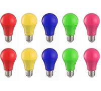 Aiwerttes Lot de 10 ampoules LED colorées 3 W E27 A60 - Capuchon à vis - Pour Halloween, Noël, décoration de fête, intensité non variable (rouge, jaune, bleu, vert, rose)