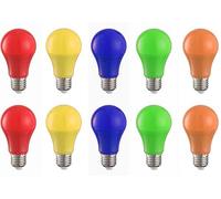 Aiwerttes Lot de 10 ampoules LED colorées E27 A60 - 3 W - Capuchon à visser - Pour mariage, Halloween, fête de Noël - Efficacité énergétique - Rouge jaune bleu vert orange