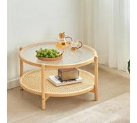 AIXILAN Table Basse en Verre et rotin à Double Rangement | For canapés Zones de chevet Petits espaces Salons Chambres Bureaux(Yellow,75x75x42cm/30x30x17in)