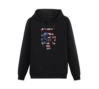 AIXINLI Buell Skull American Flag Hoody Unisex Ptinted Hoodies Long Sleeve Men's Hooded with Pocket Black XL