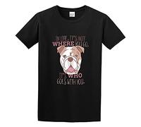AIXINLI English Bulldog Dog Life is Not Where You Go Its Who Unisex 100% Cotton Short-Sleeve T-Shirts Black XL