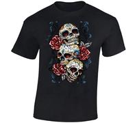 AIXINLI Sugar Skulls Roses Day of Dead Flowers Dia De Los Muertos O-Neck 100% Cotton Short Sleeve Unisex T-Shirt XXXL