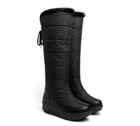 aixizi Bottes de Neige Hautes au Genou, Bottes mi-Mollet à Lacets à Bout Rond, Bottes Courtes à Doublure en Peluche, Bottes Longues à Ourlet en Fourrure, Bottes Longues imperméables,Noir,36.5 EU
