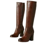 aixizi Bottes Hautes au Genou, Bottes Droites mi-Longues pour Femmes, Bout Rond, Talon Haut épais, Fermeture éclair latérale, Bottes Grande Taille pour Femmes, Bottes Confortables,Marron,39 EU