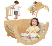 AIYAPLAY 3 en 1 Arche Escalade Enfants pour 18 à 48 Mois, Bois Naturel | Chaise à Bascule, Table de Jeu avec Coussin, Parcours Motricité Bébé, Bois Massif, pour Garçons & Filles