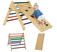 AIYAPLAY 3 en 1 Triangle Escalade Enfants, Rampe Double-Face pour Grimper & Glisser - Parcours motricité bébé en Bois, Aire de Jeux Enfant intérieur pour 18 à 48 Mois, Charge Max. 50 kg, Multicolore