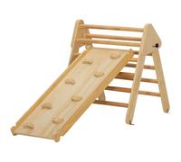 AIYAPLAY 3 en 1 Triangle Escalade Enfants, Rampe Double-Face pour Grimper & Glisser - Parcours motricité bébé en Bois, Aire de Jeux Enfant intérieur pour 18 à 48 Mois, Charge Max. 50 kg, Bois Naturel