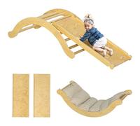 AIYAPLAY 4 en 1 Arche Escalade Enfants, Chaise à Bascule avec Coussin, Rampe Double-Face pour Grimper & Glisser - Parcours motricité bébé en Bois pour 18 à 48 Mois, Charge Max. 50 kg, Bois Naturel