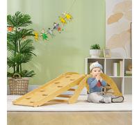 AIYAPLAY 4 en 1 Arche escalade enfants, chaise à bascule, rampe d'escalade double face et coussin, 168x49,5x39,5cm, bois naturel