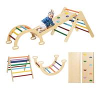 AIYAPLAY Triangle 5 en 1 d'escalade bois massif – Rampe réversible, toboggan – Multicolore 18–48 mois