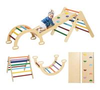 AIYAPLAY 5 en 1 Triangle Arche d'escalade Enfants en Bois Massif avec Rampe d'escalade réversible, Toboggan, Bascule, Parcours de motricité, Charge 50 kg, pour bébé de 18 à 48 Mois, Multicolore