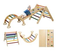 AIYAPLAY 5 en 1 Triangle Arche d'escalade Enfants en Bois Massif avec Rampe d'escalade réversible, Toboggan, Bascule, Parcours de motricité, Charge 50 kg, pour bébé de 18 à 48 Mois, Multicolore